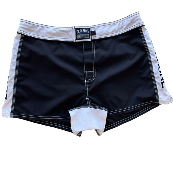 Dethrone Royalty Mixed Martial Arts Shorts Black & White Size 34 2.5” Inseam EUC - Picture 1 of 12